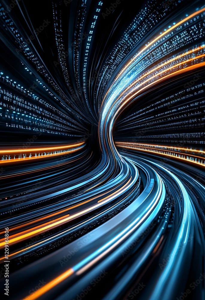 Poster an artistic visualization of high-speed information knowledge processing, streams of data flowing in