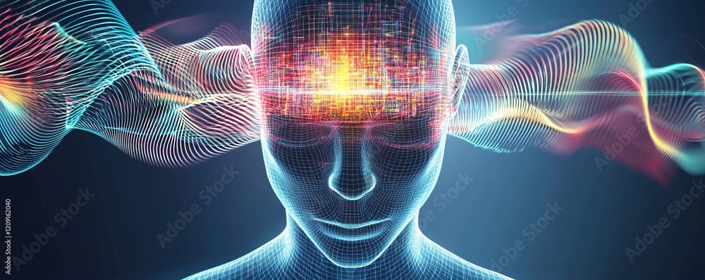 Aufkleber a surreal image showcasing the flow of information knowledge processing, abstract digital waves merg