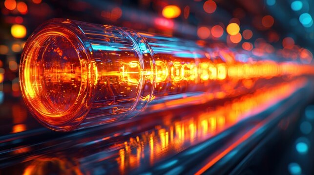 Glowing Nixie Tubes Close Up Retro Futuristic Technology Display with Bright Orange and Teal Lights