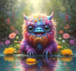 Fototapeta premium Illustration of fluffy and cute small monster.