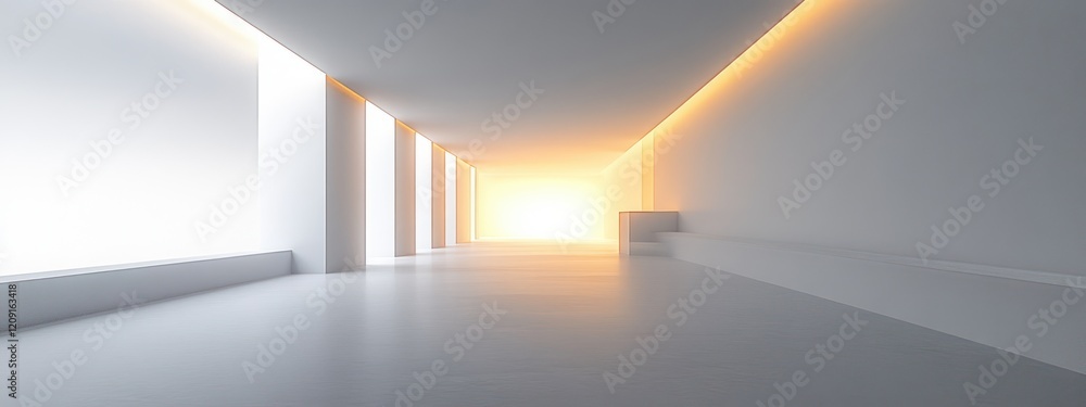 Poster minimalist interior space with angular white walls and soft diffused lighting