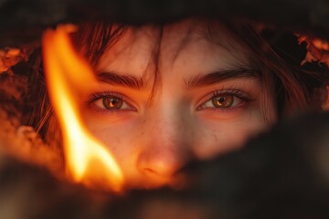 Intense Gaze Through Flames