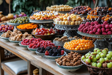 A Table Spread With Sweets And Desserts Typically Enjoyed During Ramadan Celebrations