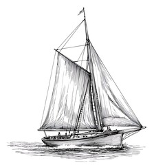 Classic sailboat sketch, nautical art.
