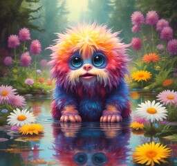Fototapeta premium Illustration of fluffy and cute small monster.