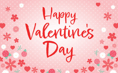 花やハートが沢山でかわいいバレンタインデーの背景フレームイラスト素材_愛・バレンタイン・母の日など