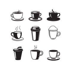 set of coffee cups black and white- vector illustration