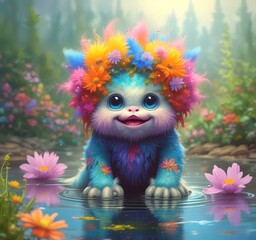 Fototapeta premium Illustration of fluffy and cute small monster.