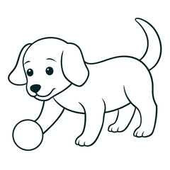 Happy Dog Playing with a Ball Coloring Page for Children