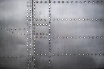 Metal surface with rivets showing detailed craftsmanship and industrial design elements for...