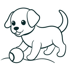 Fototapeta premium Happy Dog Playing with a Ball Coloring Page for Children
