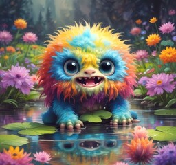 Fototapeta premium Illustration of fluffy and cute small monster.