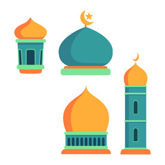 Set of editable colored random mosque from side view icon pictogram symbol illustration vector	