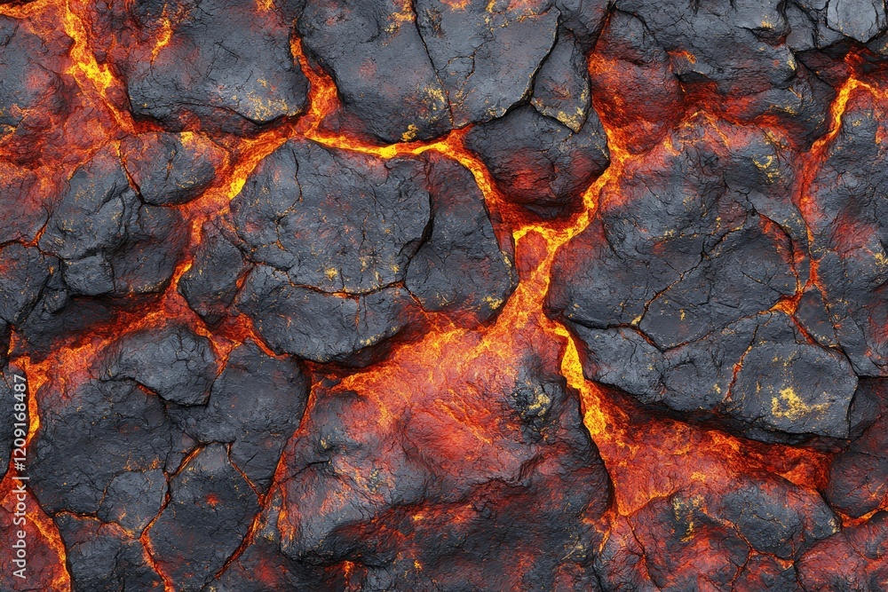 Poster red lava texture background, close-up of red rock surface with rough patterns, top view.