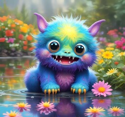 Fototapeta premium Illustration of fluffy and cute small monster.