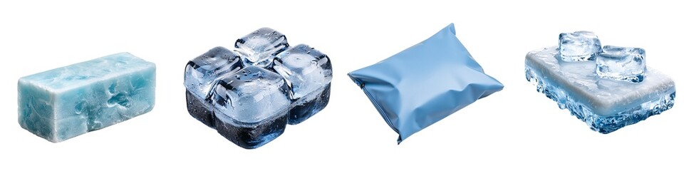 Obraz premium Picnic Items collection. Various shapes of ice cubes displayed on a white background.