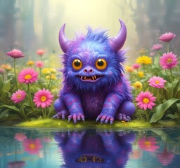 Fototapeta premium Illustration of fluffy and cute small monster.