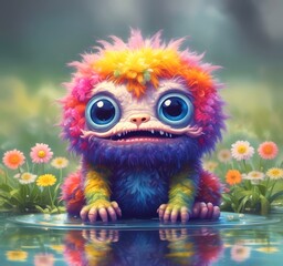 Fototapeta premium Illustration of fluffy and cute small monster.