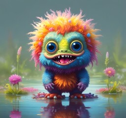 Fototapeta premium Illustration of fluffy and cute small monster.