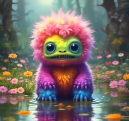 Fototapeta premium Illustration of fluffy and cute small monster.