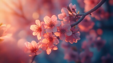 Peach blossoms sunset garden spring bloom