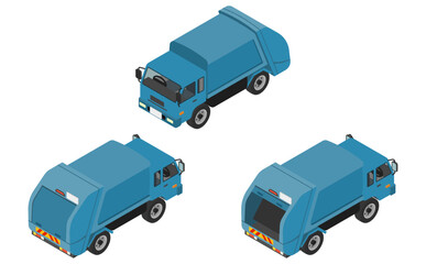 アイソメトリックイラスト：ゴミ収集車