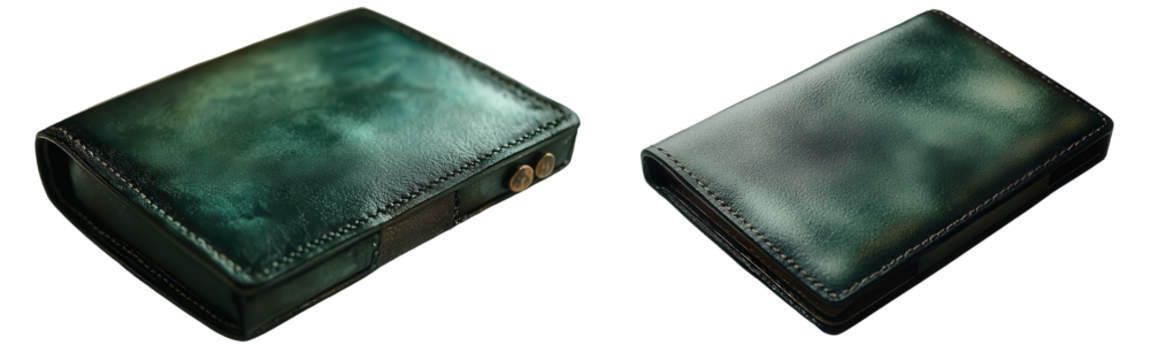 3D Watercolor Elegant green leather wallet showcasing craftsmanship and style, perfect for daily use and fashion accessories. PNG transparent background