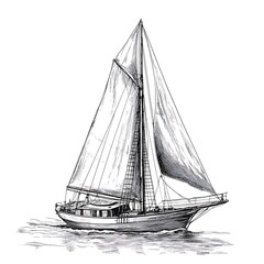 Hand-drawn sketch of a classic sailboat on the water.