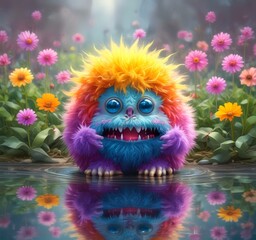 Fototapeta premium Illustration of fluffy and cute small monster.
