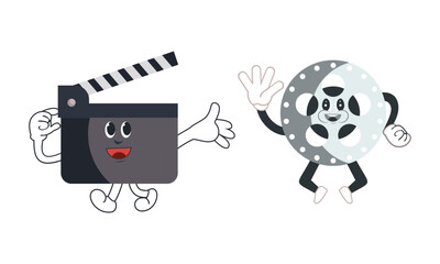 Movie and cinema cartoon character mascot set