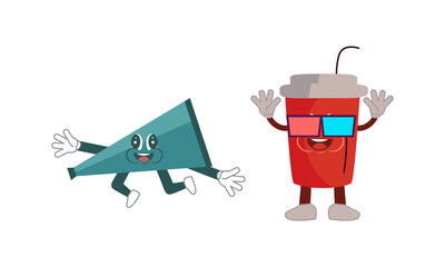 Movie and cinema cartoon character mascot set