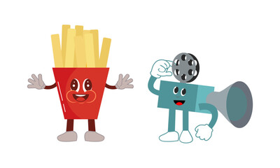 Movie and cinema cartoon character mascot set