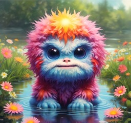 Fototapeta premium Illustration of fluffy and cute small monster.