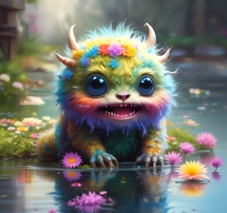 Naklejka premium Illustration of fluffy and cute small monster.