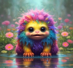 Fototapeta premium Illustration of fluffy and cute small monster.