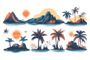 tropical island with trees t shirt bundle vector art design