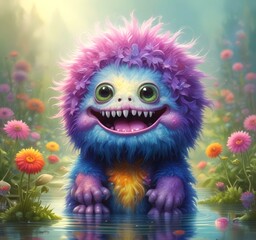 Fototapeta premium Illustration of fluffy and cute small monster.