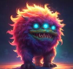 Fototapeta premium Illustration of fluffy and cute small monster.