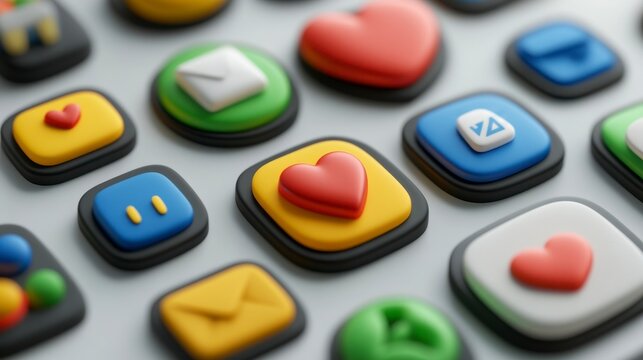 Colorful app icon collection with heart symbol and various designs