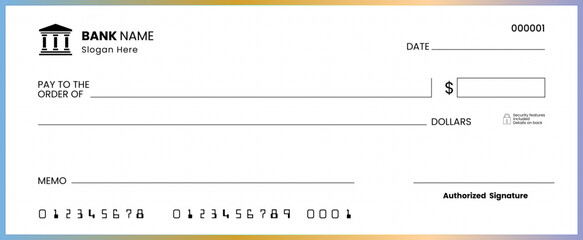 Blank bank check template. Bank check. Blank check with open space for your text