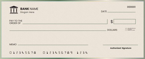 Blank bank check template. Bank check. Blank check with open space for your text