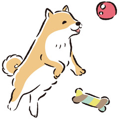 おもちゃで遊ぶ犬のイラスト