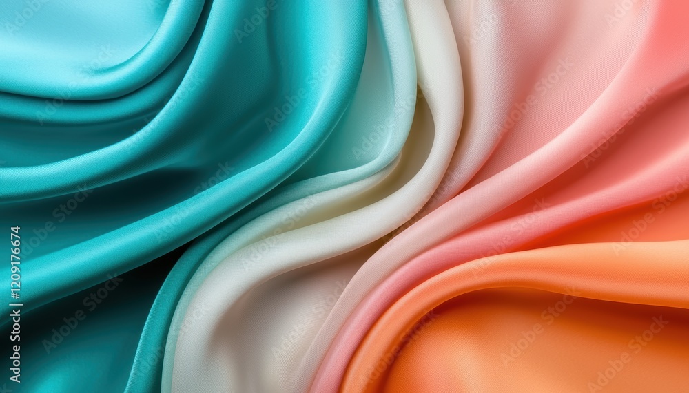 Poster iridescent waves of satin fabric reflecting subtle hues of light for creating dreamy and elegant des