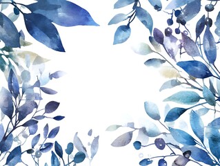 Watercolor Blue Leaves Frame Elegant Design