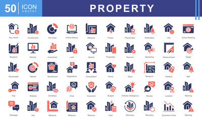 Property icon collection set. Containing buy home, personal, location, buildings, housing, residential, apartment icon.
