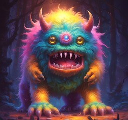Illustration of fluffy and cute small monster.