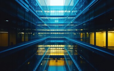 Aerial view showcasing a modern building with a lone individual walking through its open spaces, highlighting architectural design and urban experience.