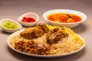 Arabian Freeh Lamb machboos or Lamb Mandhi. Main Arabian meal mutton machboos or lamb kapsa. .. © ManojKumar