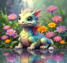 Illustration of adorable baby dragon.