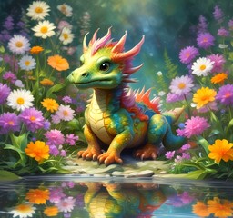 Obraz premium Illustration of adorable baby dragon.